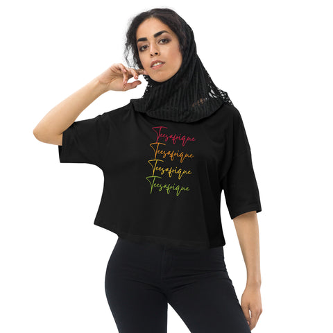 Teesafrique Sustainable Lose Drop Shoulder Rainbow Logo Graphic Crop Top