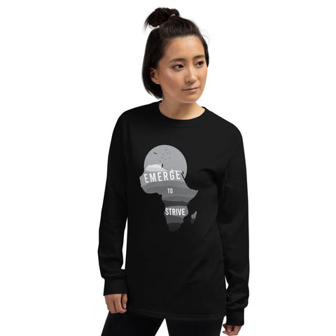 Teesafrique Strive To Emerge B/W Print Women's Long Sleeve Tee