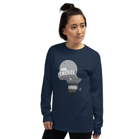 Teesafrique Strive To Emerge B/W Print Women's Long Sleeve Tee