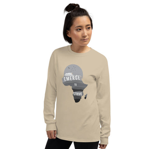 Teesafrique Strive To Emerge B/W Print Women's Long Sleeve Tee