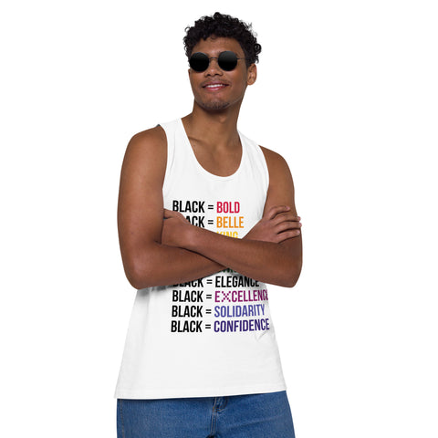 Teesafrique Sustainable  Black is Statement piece white Men’s premium tank top