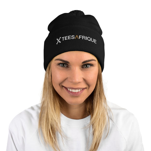 Teesafrique Large Script Logo Embroidery Pom pom beanie