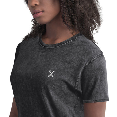 Teesafrique Sustainable Embroidered Logo Denim Graphic Womens Tee