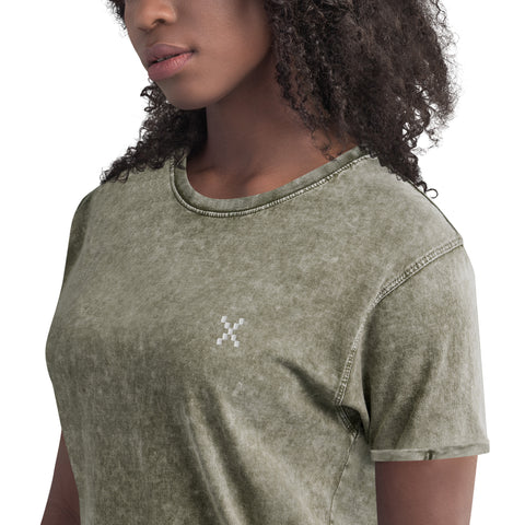 Teesafrique Sustainable Embroidered Logo Denim Graphic Womens Tee