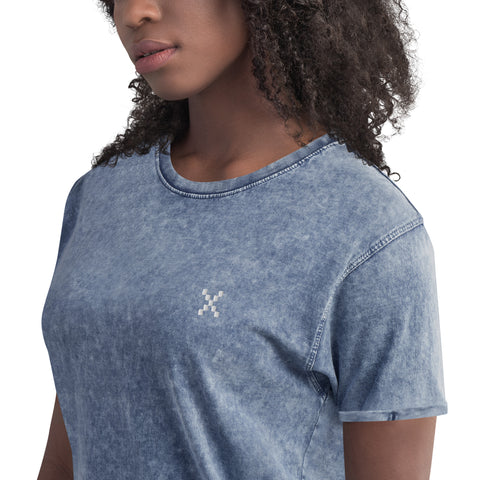 Teesafrique Sustainable Embroidered Logo Denim Graphic Womens Tee