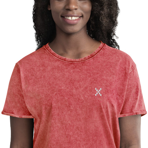 Teesafrique Sustainable Embroidered Logo Denim Graphic Womens Tee
