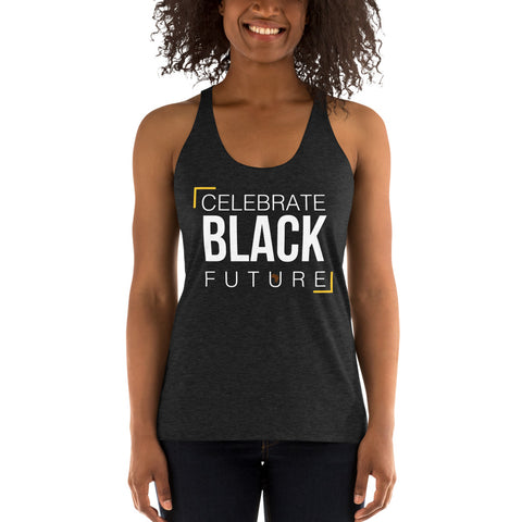 Teesafrique Sustainable Celebrate Black Future Statement piece wht Women's Racerback Tank