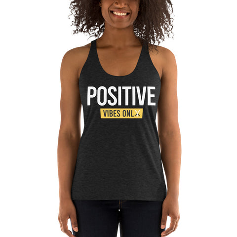 Teesafrique Sustainable Positive Vibes Only Statement white Women's Racerback Tank